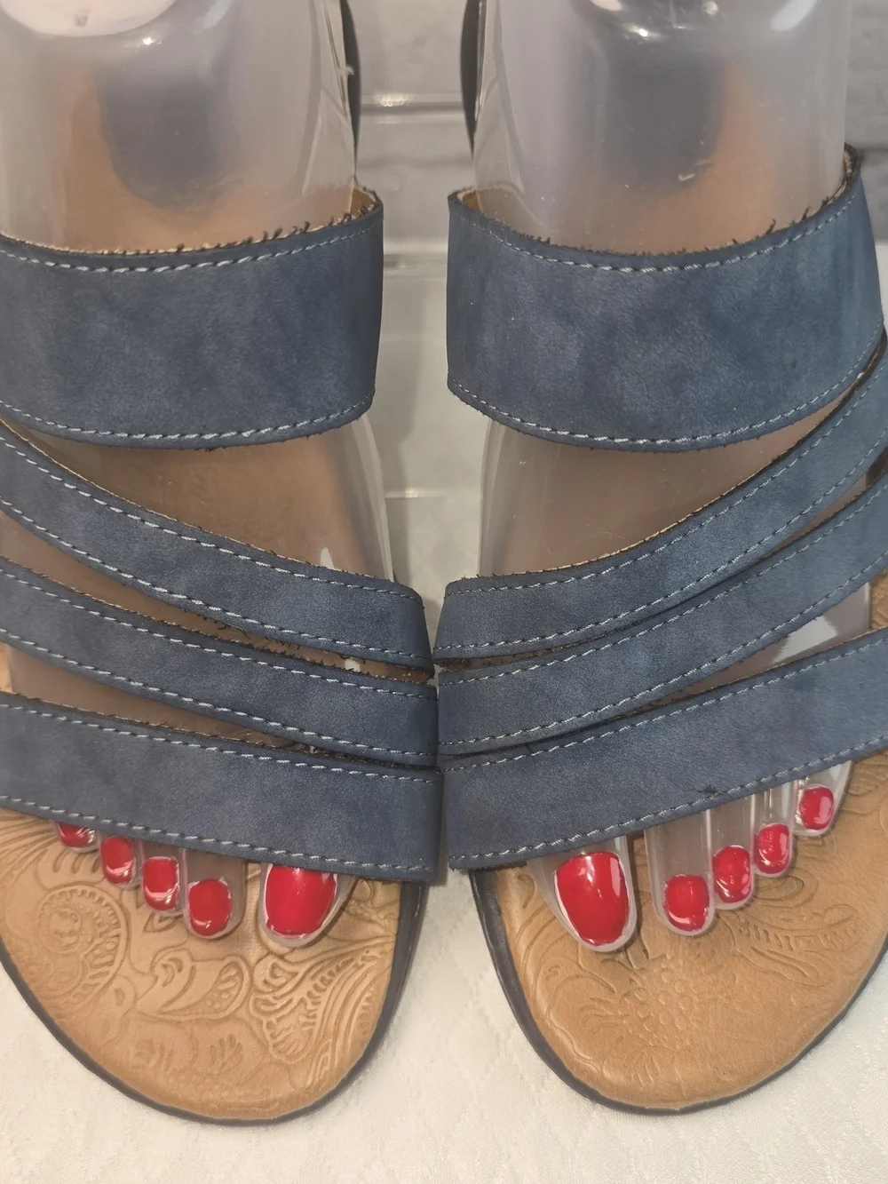 BOC BLUE LEATHER STRAPPY CUSHIONED FLAT SANDAL MINIMALIST FISHERMAN WOMENS 8 EUC